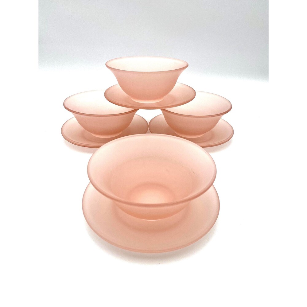 Indiana Glass Pink Silk Satin Glass Plates & Bowls – Set of 4